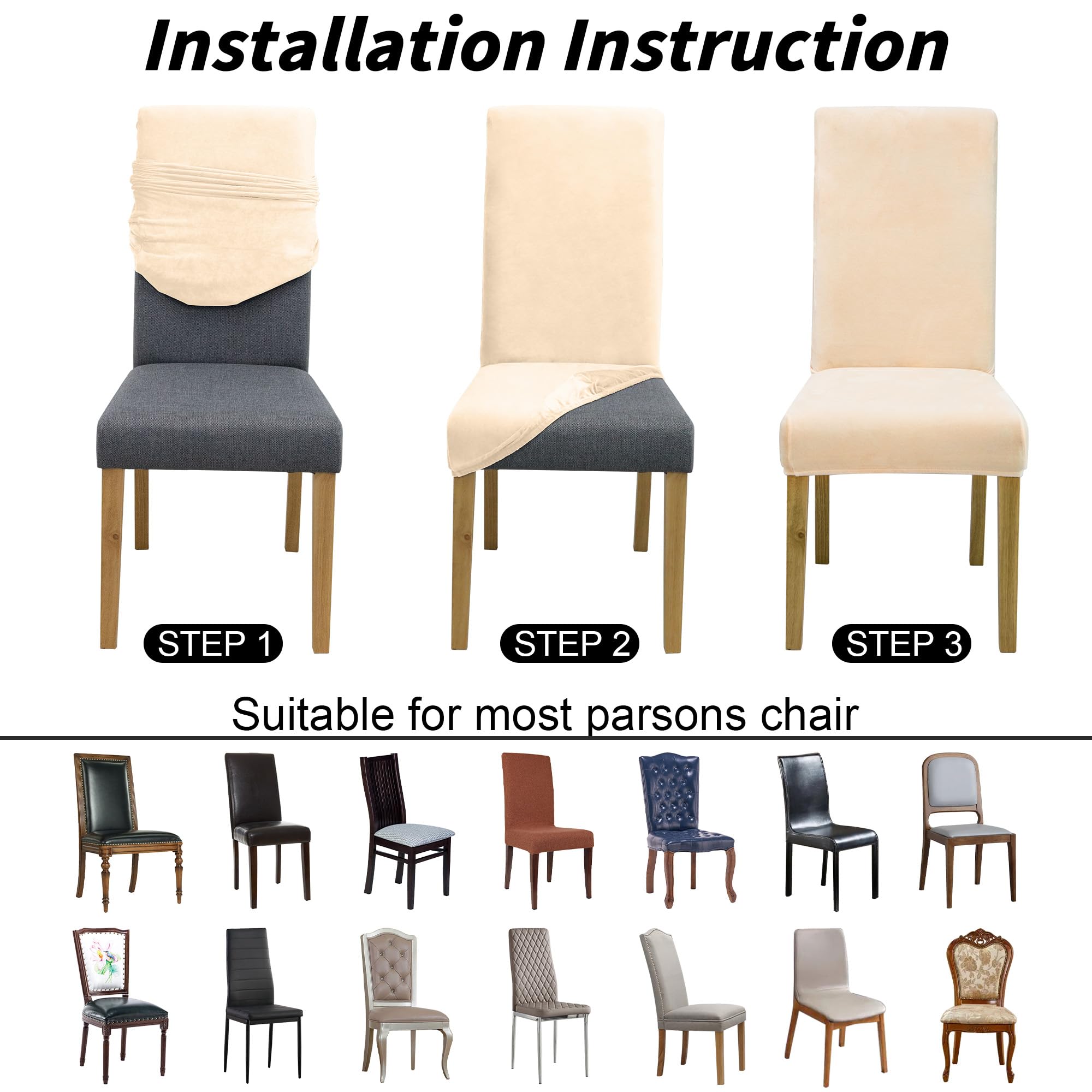 Easy install velvet slipcover on dining chair using elastic fit by DREAHOTEXTIL