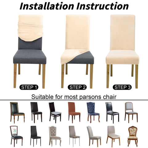 Easy install velvet slipcover on dining chair using elastic fit by DREAHOTEXTIL