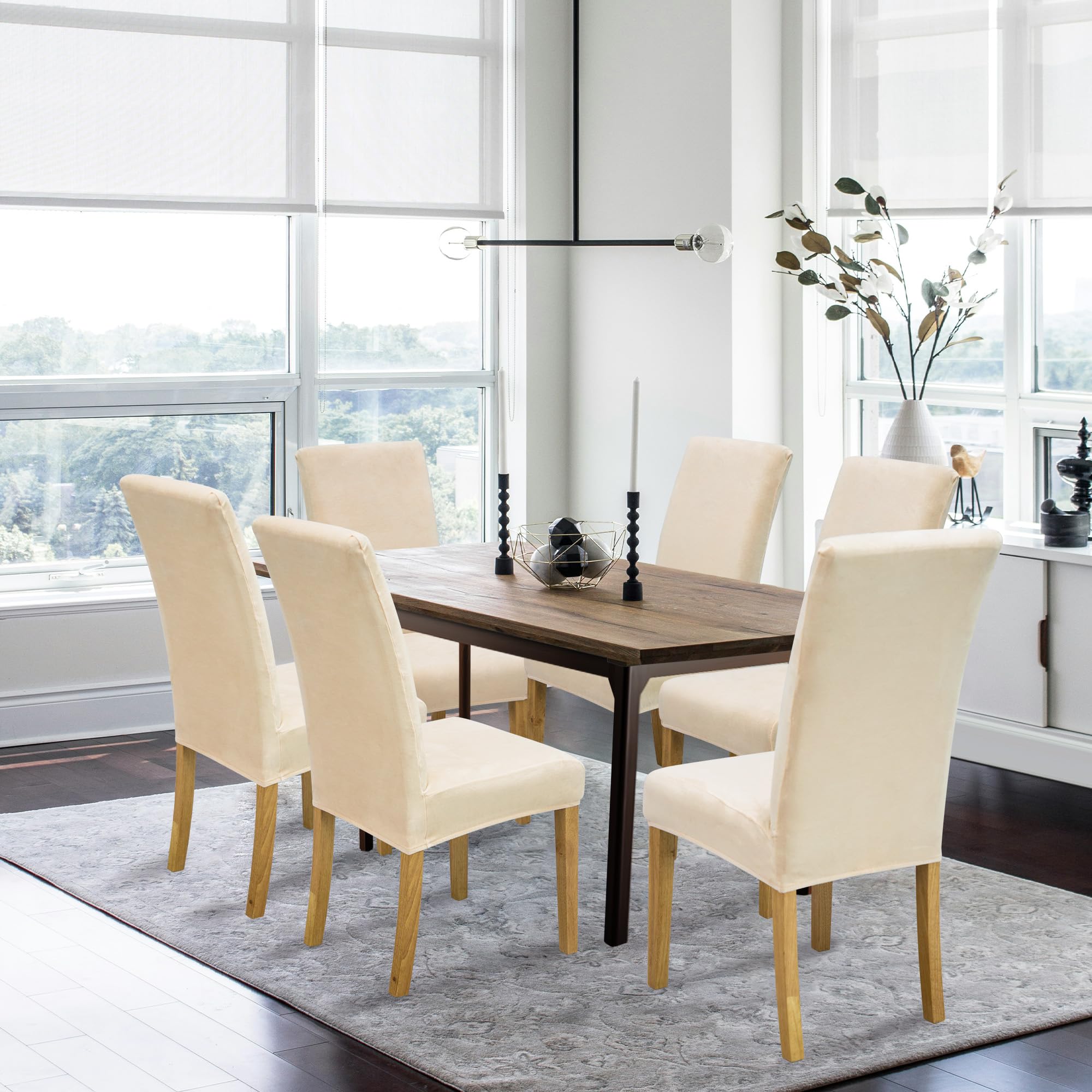 DREAHOTEXTIL stretch parsons chair slipcover shown on cream chair for easy installation