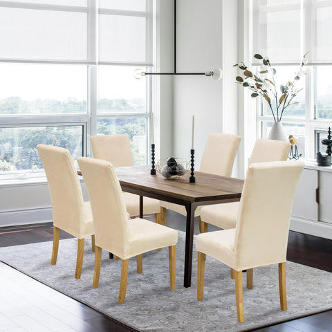 DREAHOTEXTIL stretch parsons chair slipcover shown on cream chair for easy installation