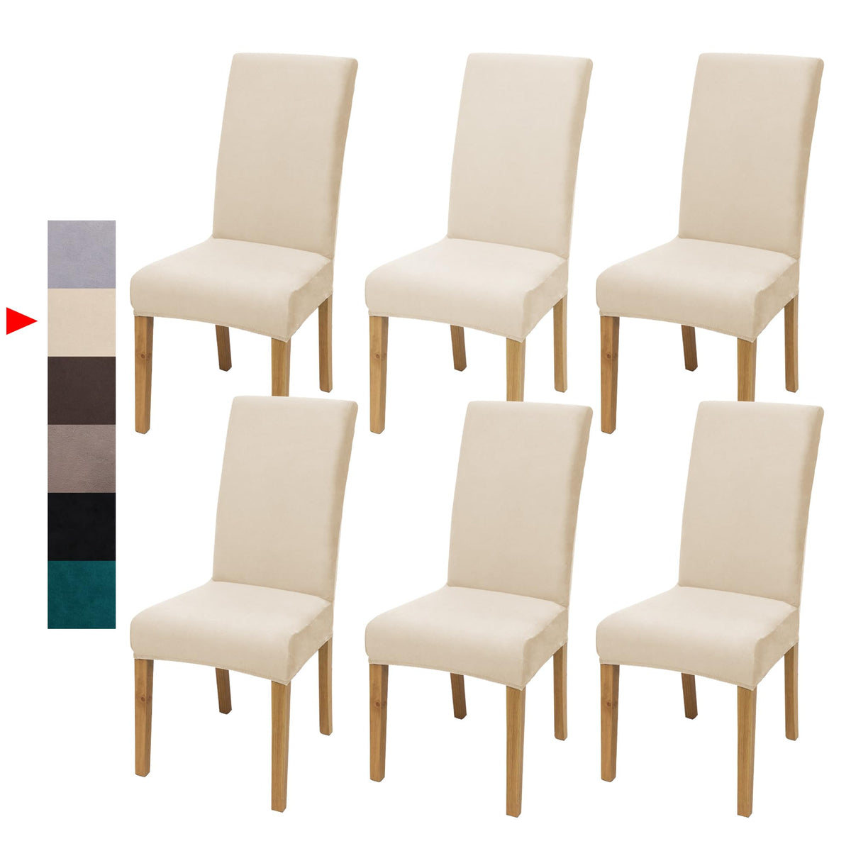 DREAHOTEXTIL velvet dining chair cover in cream hugging Parsons chairs for a neat look