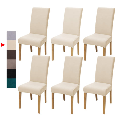DREAHOTEXTIL velvet dining chair cover in cream hugging Parsons chairs for a neat look