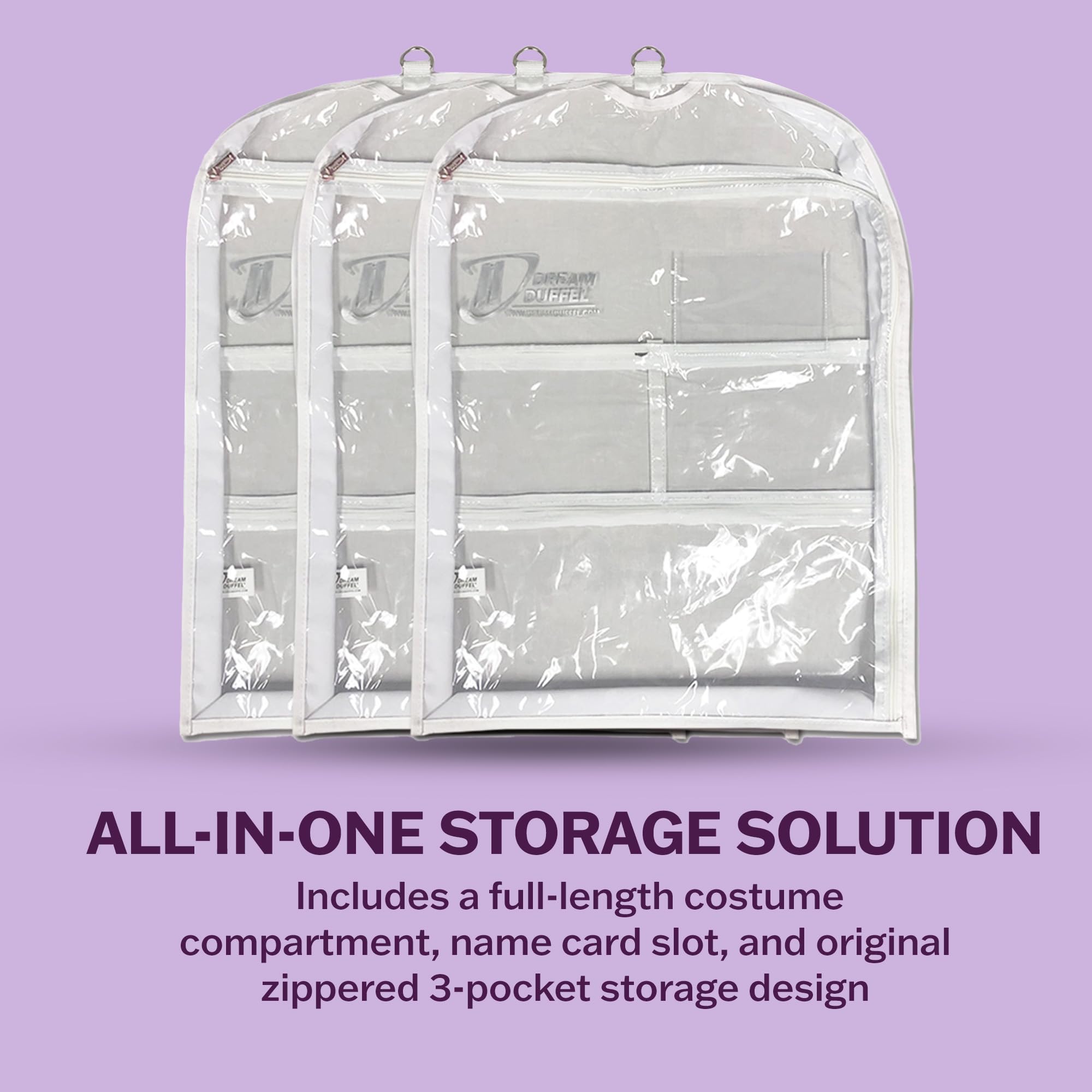 Dream Duffel clear garment bag features a name card slot for identification.