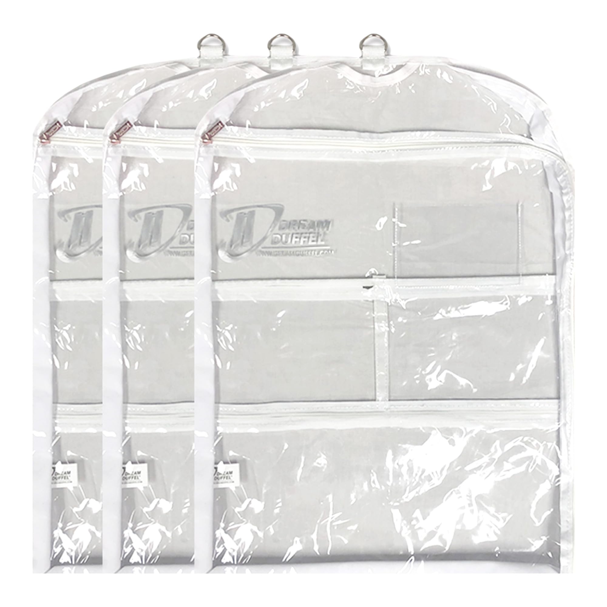 Dream Duffel clear garment bag with side zipper for quick costume access.