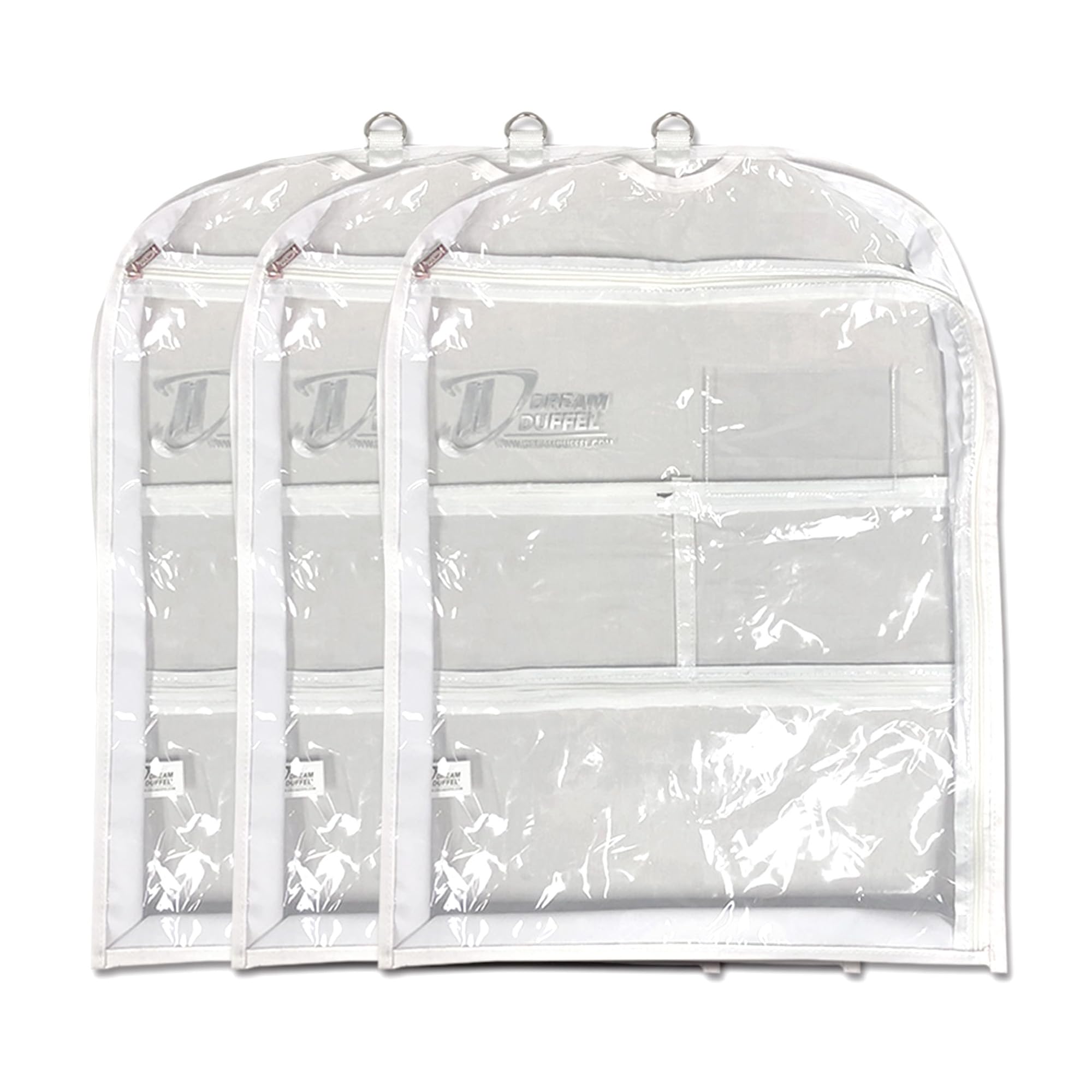 Dream Duffel clear bag with side zipper entry for quick costume access.