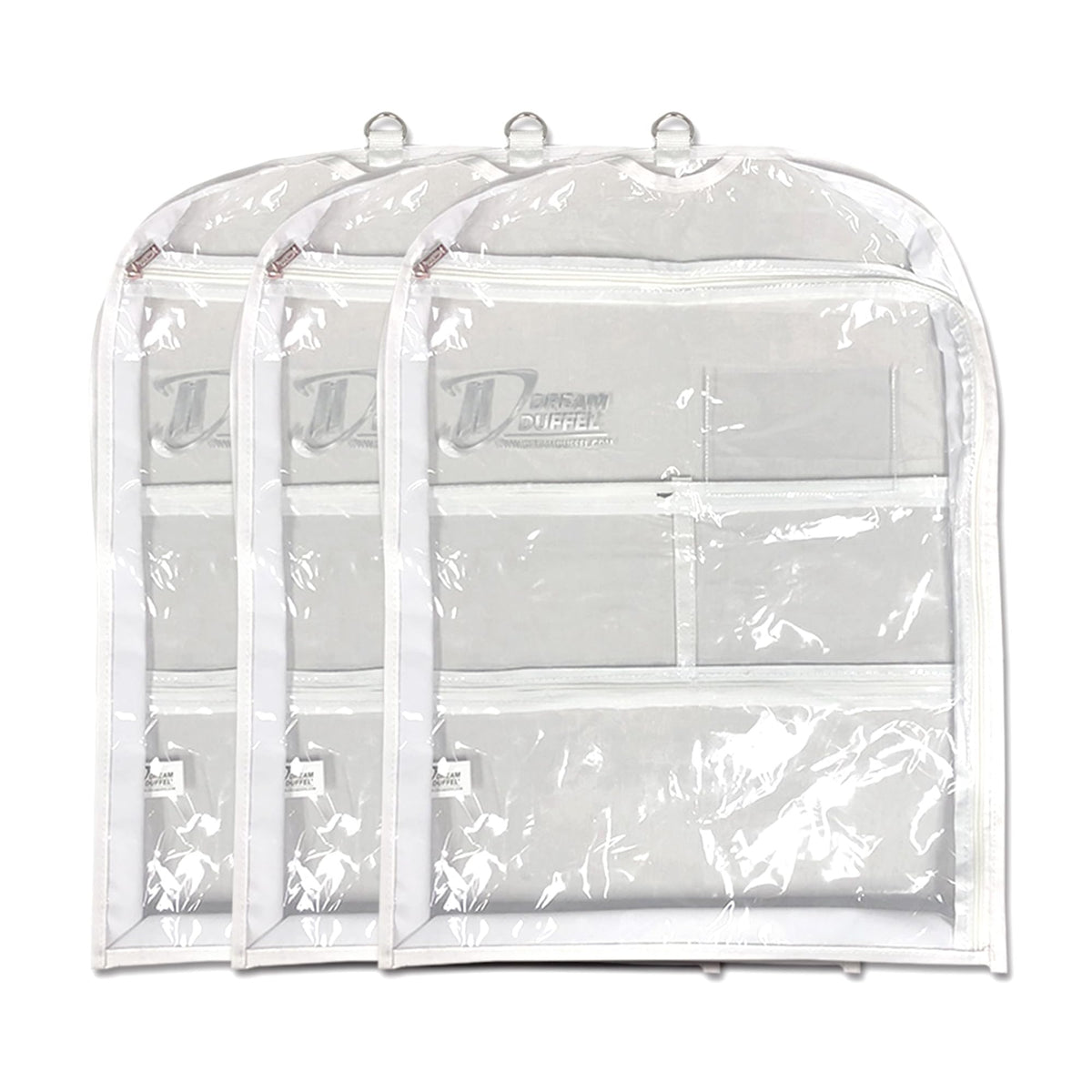 Dream Duffel clear bag with side zipper entry for quick costume access.