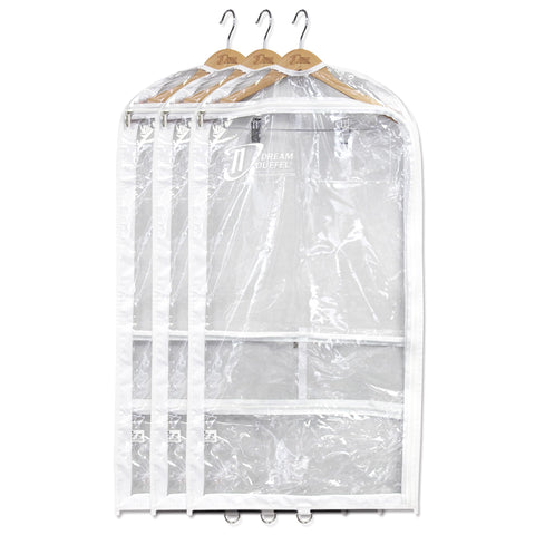 Dream Duffel clear garment bags with three pocket design keep shoes organized on the go