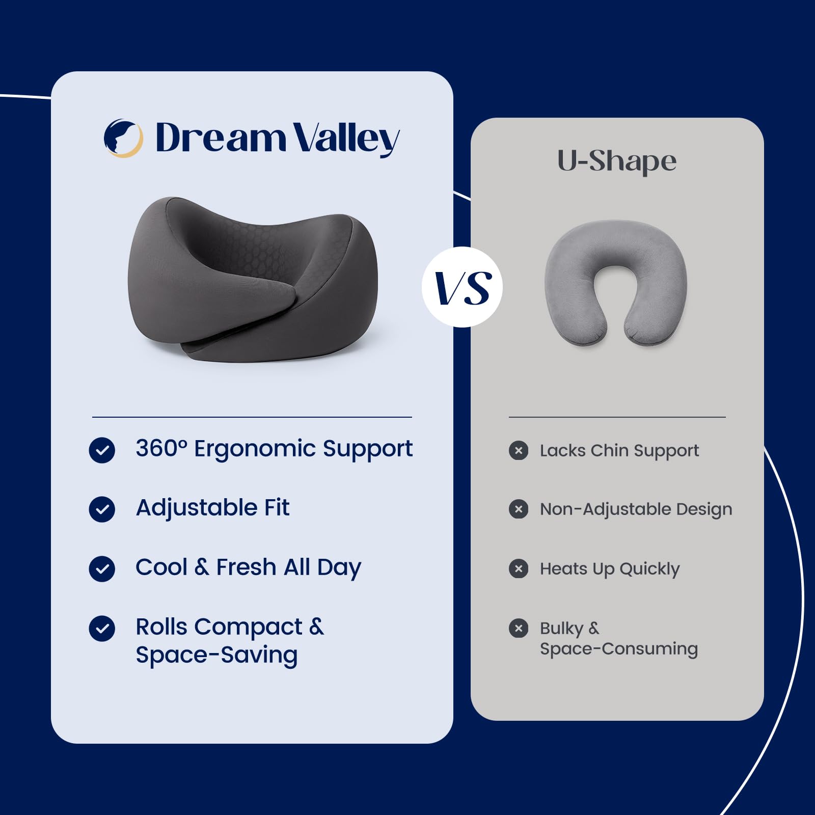 Dream Valley neck pillow lightweight design enhances portability.