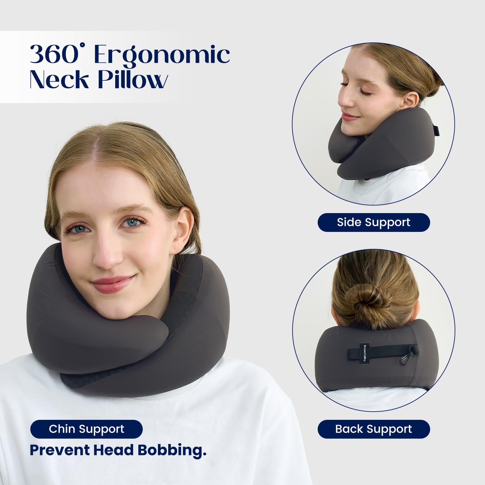 Dream Valley neck pillow memory foam core with fast rebound.
