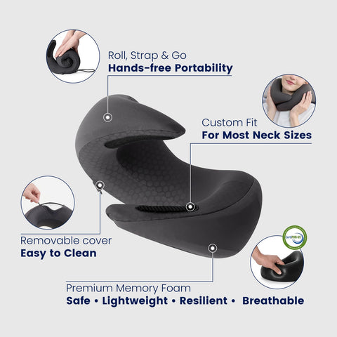 Dream Valley neck pillow roll-up strap for easy packing.