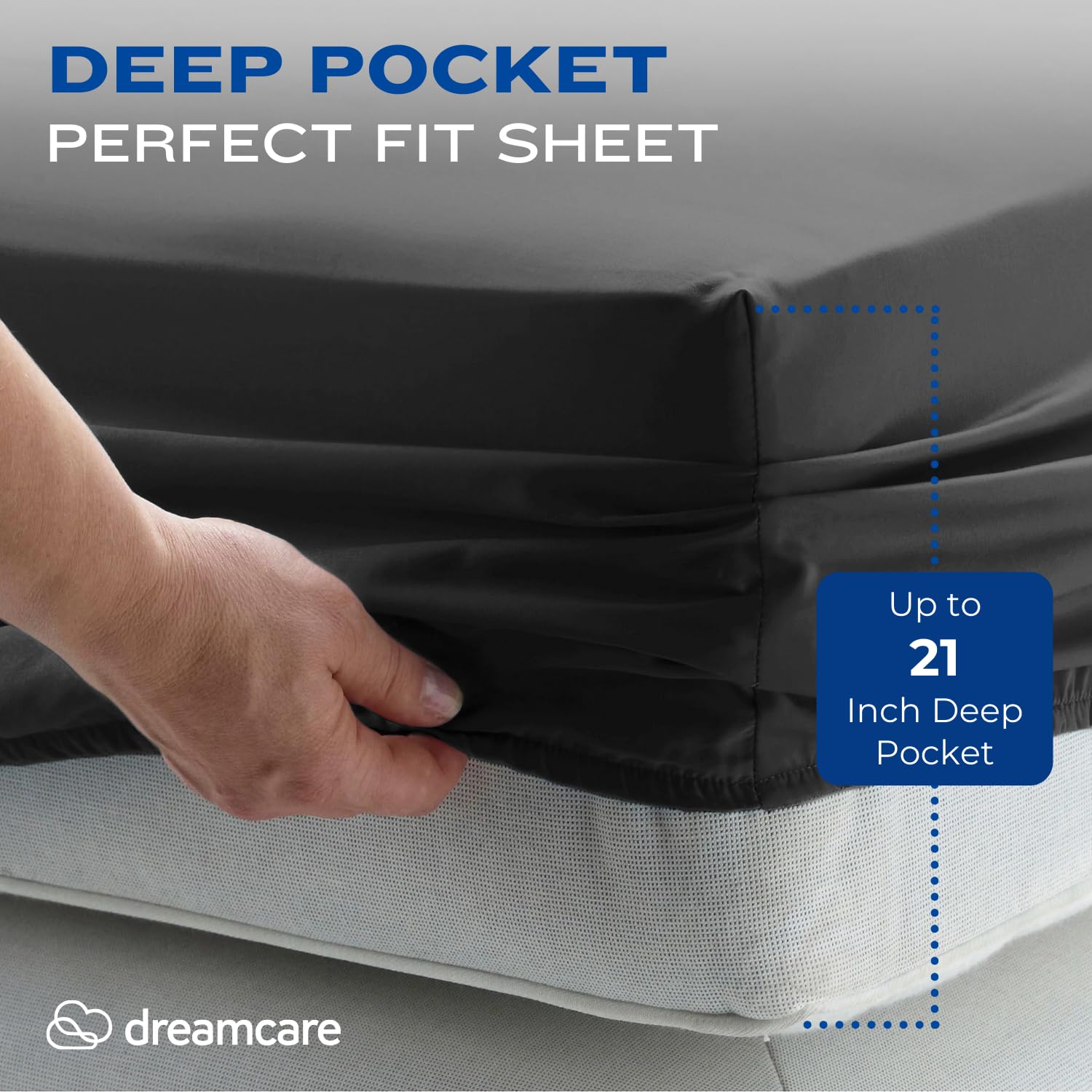 DREAMCARE California King flat sheet in gray highlights a smooth, breathable microfiber surface.
