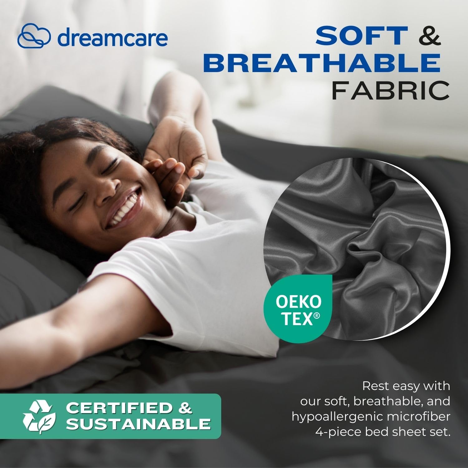 DREAMCARE cooling weave detail demonstrates breathable texture ideal for hot sleepers.