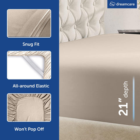 DREAMCARE deep-pocket fit on thick mattresses up to 15 inches.