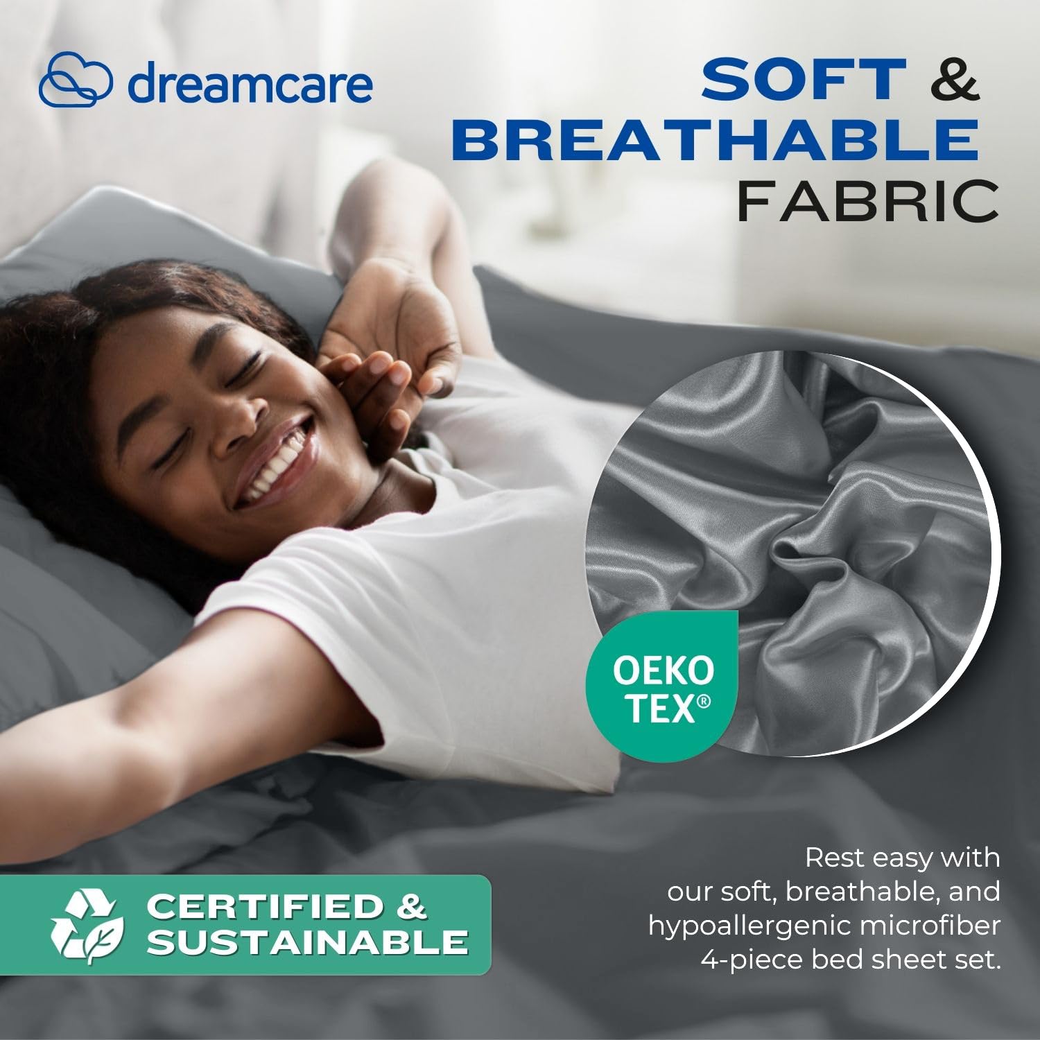 DREAMCARE fitted sheet with elastic corner straps prevents slipping during sleep.