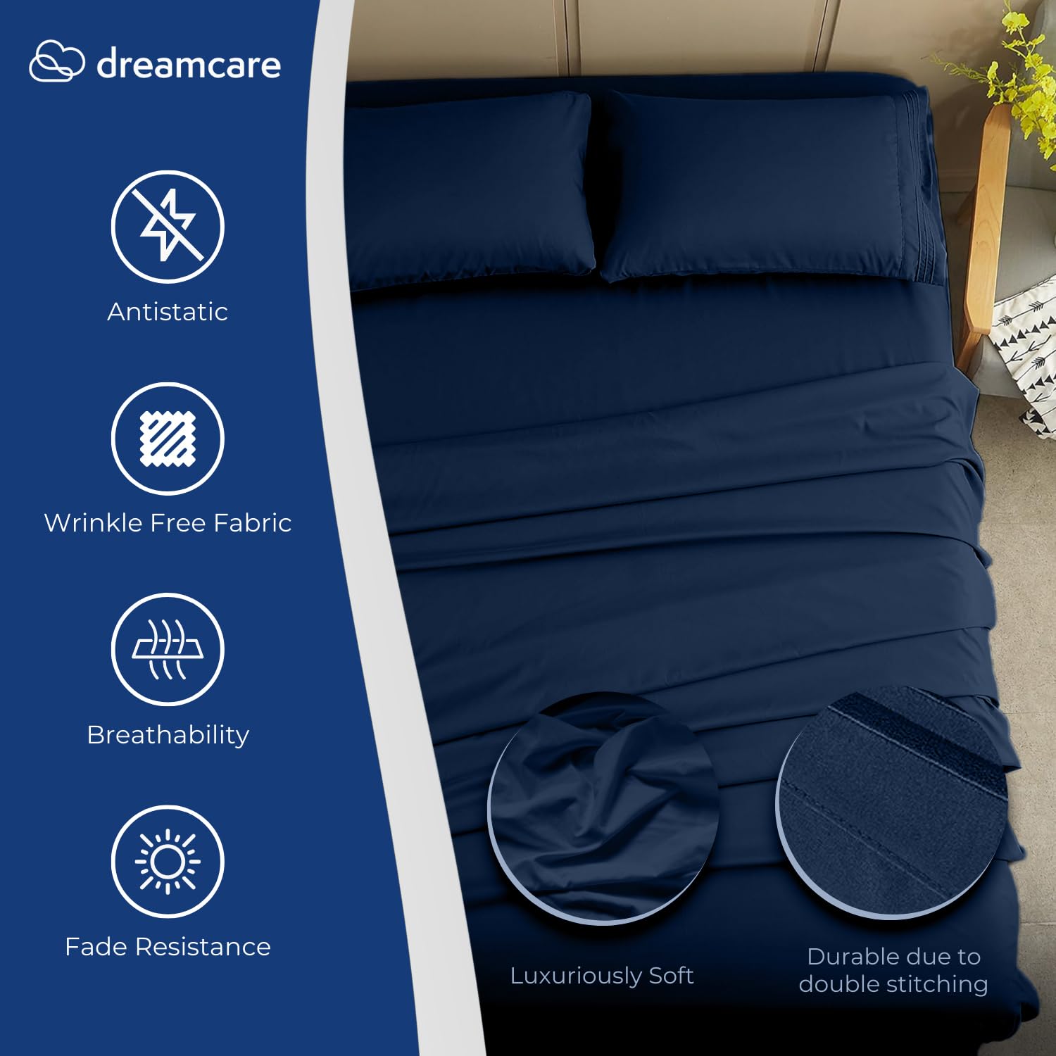 DREAMCARE fitted sheet with deep pocket designed for mattresses up to 21 inches