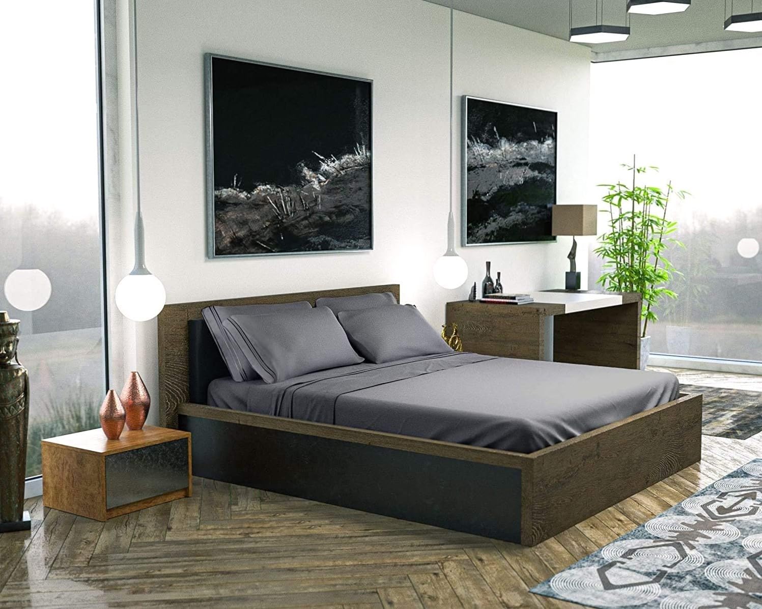 DreamCare gray hotel quality bedding adds a luxe, breathable look to any room.