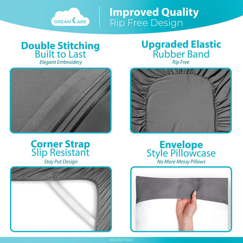 DREAMCARE king sheets pillowcases included with 6-piece set.