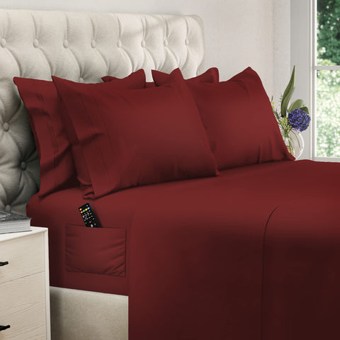 DREAMCARE king-size burgundy bed scene shows soft, inviting sheets.