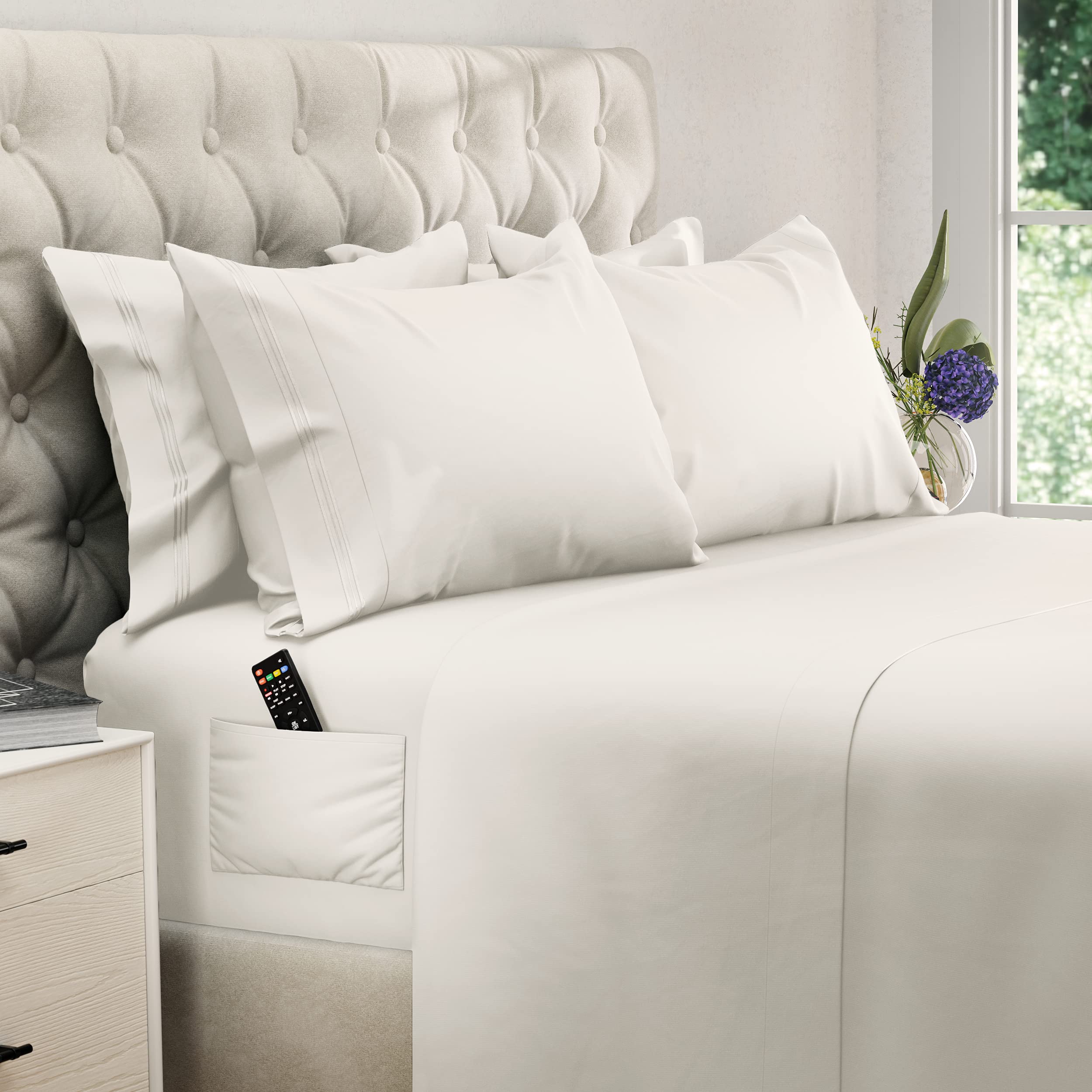 DreamCare king size ivory sheets on bed showing luxurious softness.