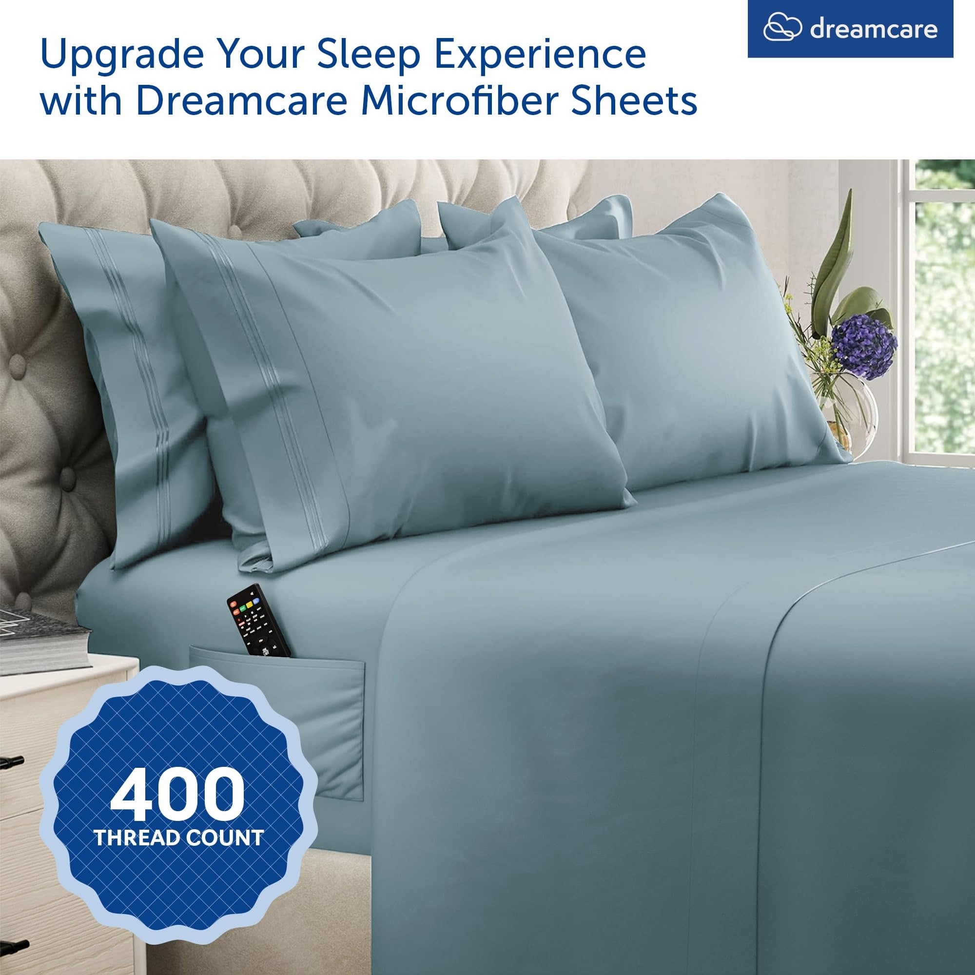 DREAMCARE fabric close-up shows soft brushed microfiber for lasting comfort.