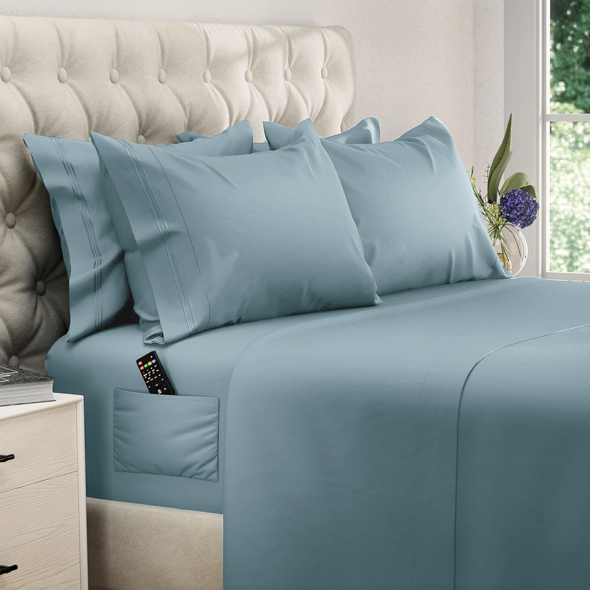 DREAMCARE king size sheet set packaging view highlighting six-piece luxury bedding.