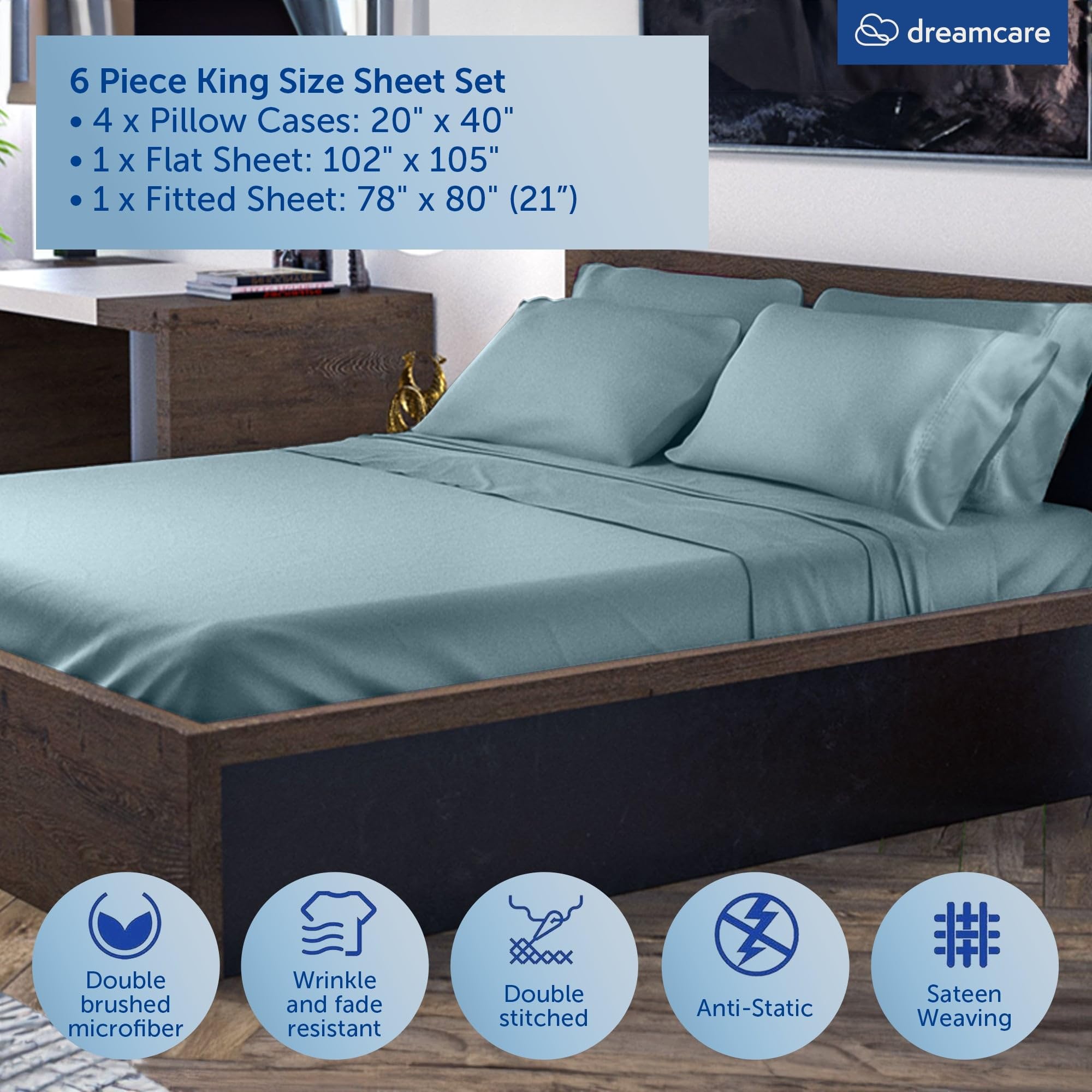 DREAMCARE fitted sheet side pocket detail ideal for phone or remote control.