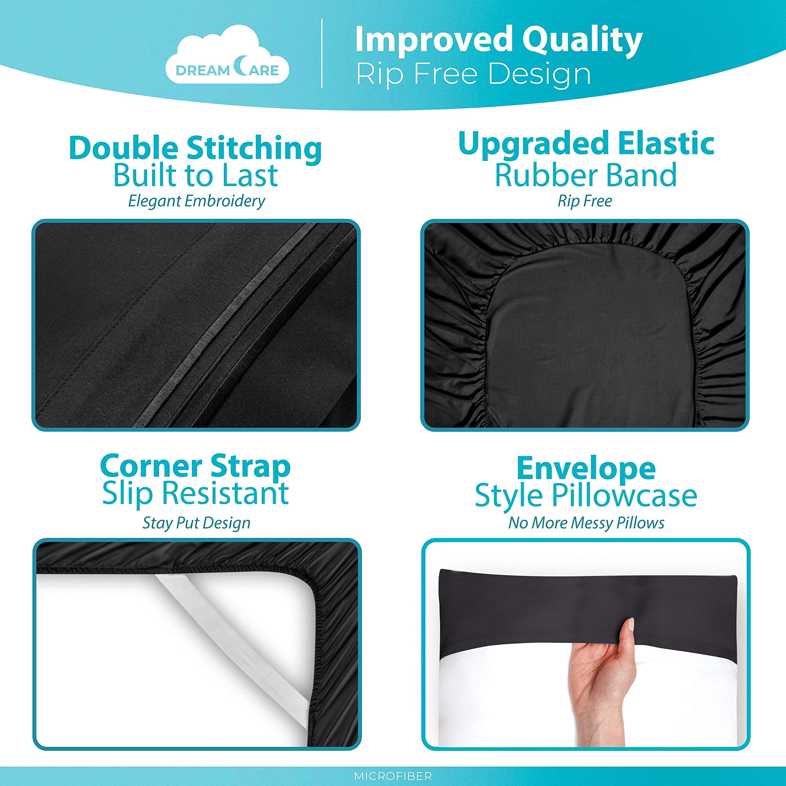 DREAMCARE king-size sheets care instructions show easy washing and quick drying.