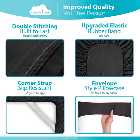 DREAMCARE king-size sheets care instructions show easy washing and quick drying.