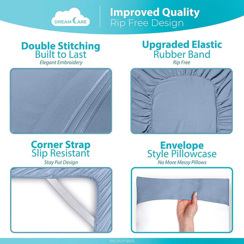 DreamCare fitted sheet corner strap closeup shows secure fit.
