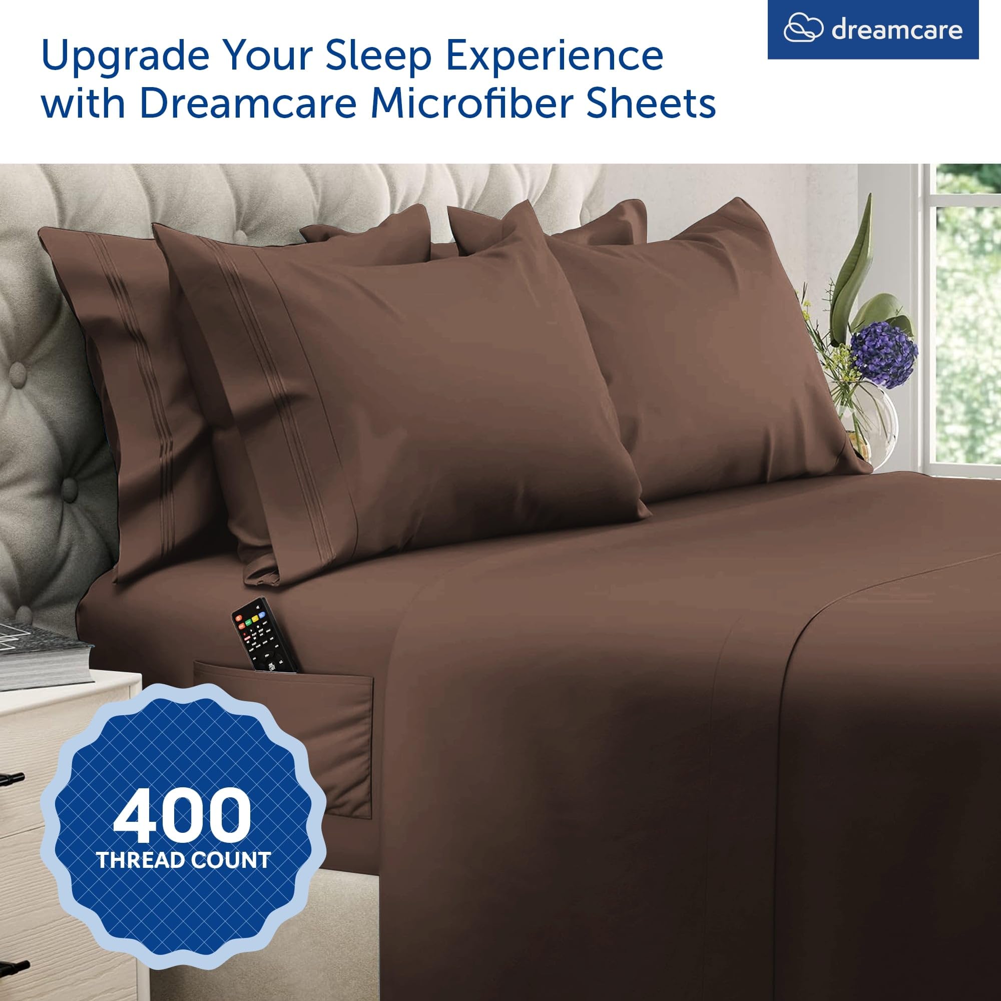 DREAMCARE deep-pocket king sheets fit up to 21 inches securely.