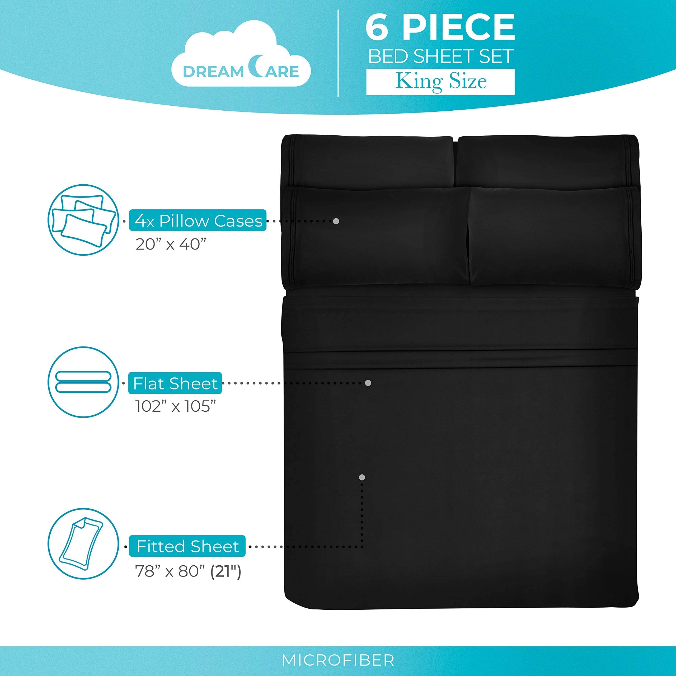 DREAMCARE king-size sheets deep pocket fit secures up to 21-inch mattresses.