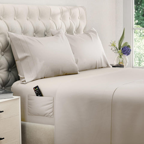 DREAMCARE king size fitted pocket sheet shows snug fit and luxury touch.