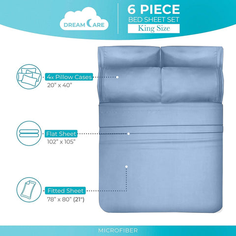 DreamCare king size sheets blue color closeup for a hotel-inspired look.