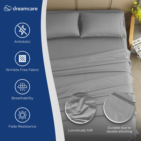 DREAMCARE king-size sheets set deep-pocket closeup showing snug fit for deep mattresses