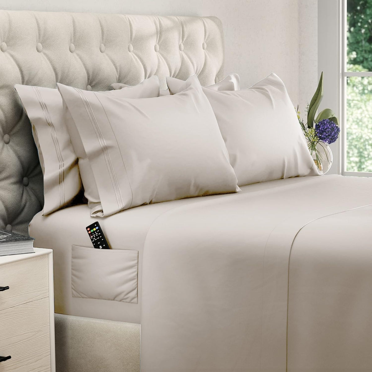 DREAMCARE King Size Sheets Set folded on bed highlights luxury softness and breathable comfort.