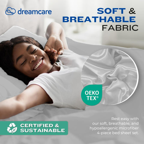 DREAMCARE king-size sheets set folded to illustrate quick-dry design