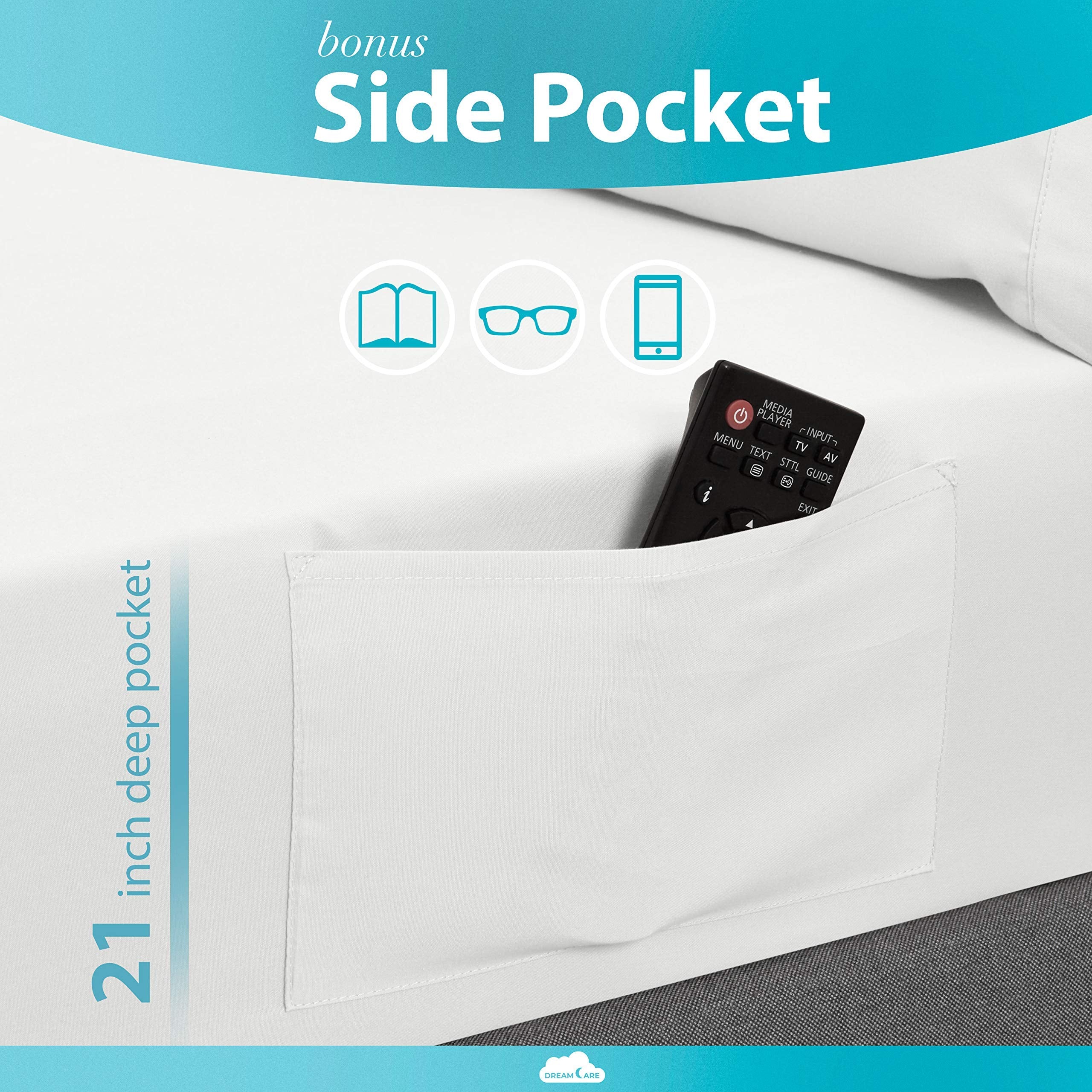 DREAMCARE King Size Sheets Set on bed demonstrates deep pocket fit for mattresses up to 21 inches