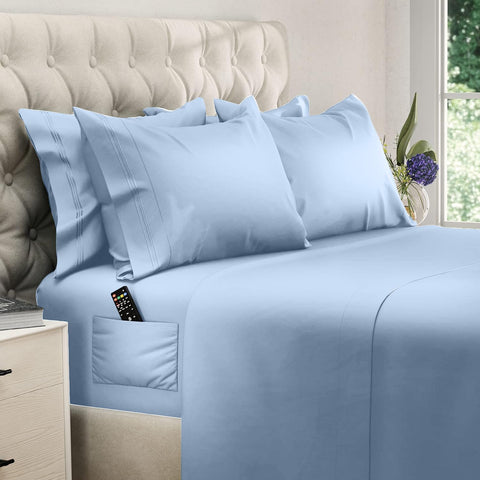 DreamCare king size sheets side pocket closeup for easy access to essentials.