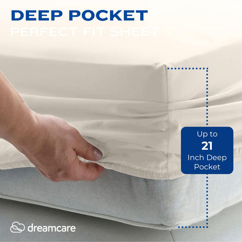 DreamCare king size sheets side-pocket feature stores essentials within reach