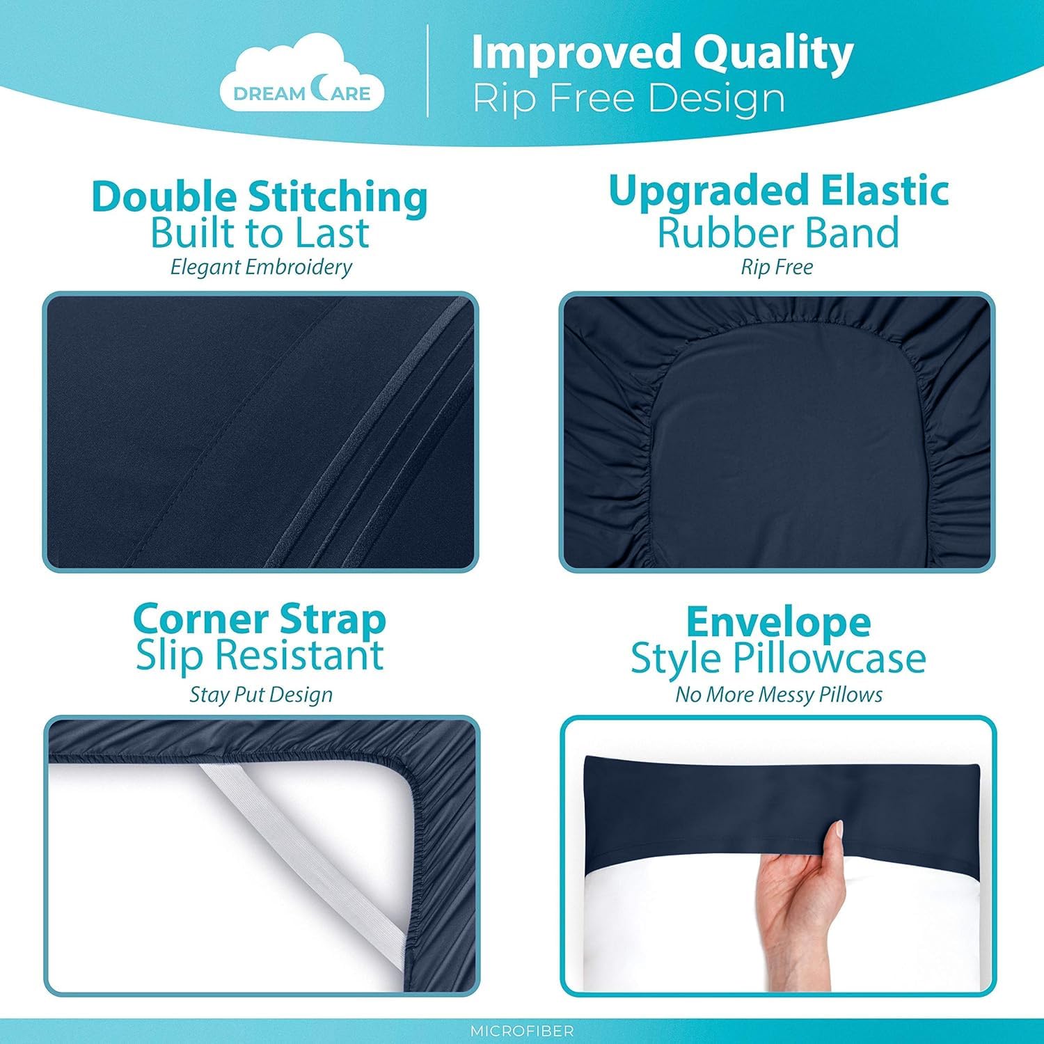 DREAMCARE N-Blue bedding adds a calming hotel-like look.