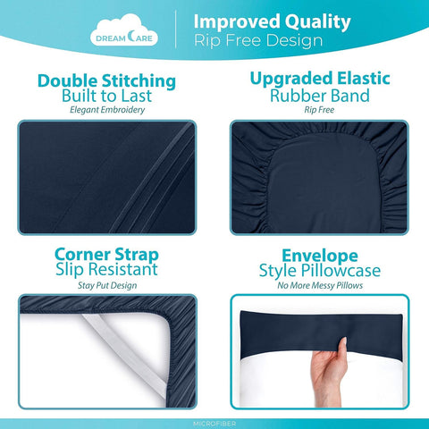 DREAMCARE N-Blue bedding adds a calming hotel-like look.