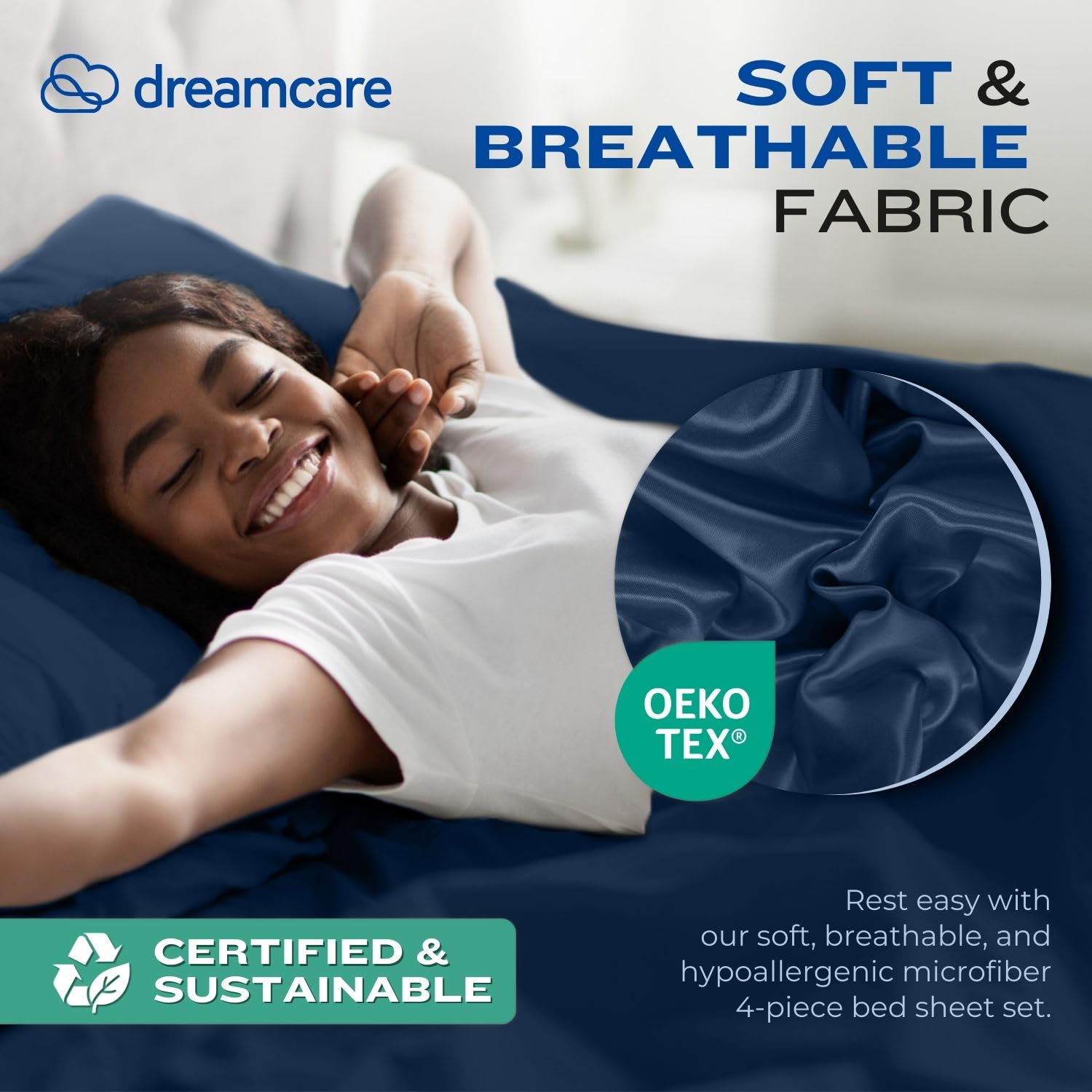 DREAMCARE pillowcase and sheet seam detail emphasizing durability