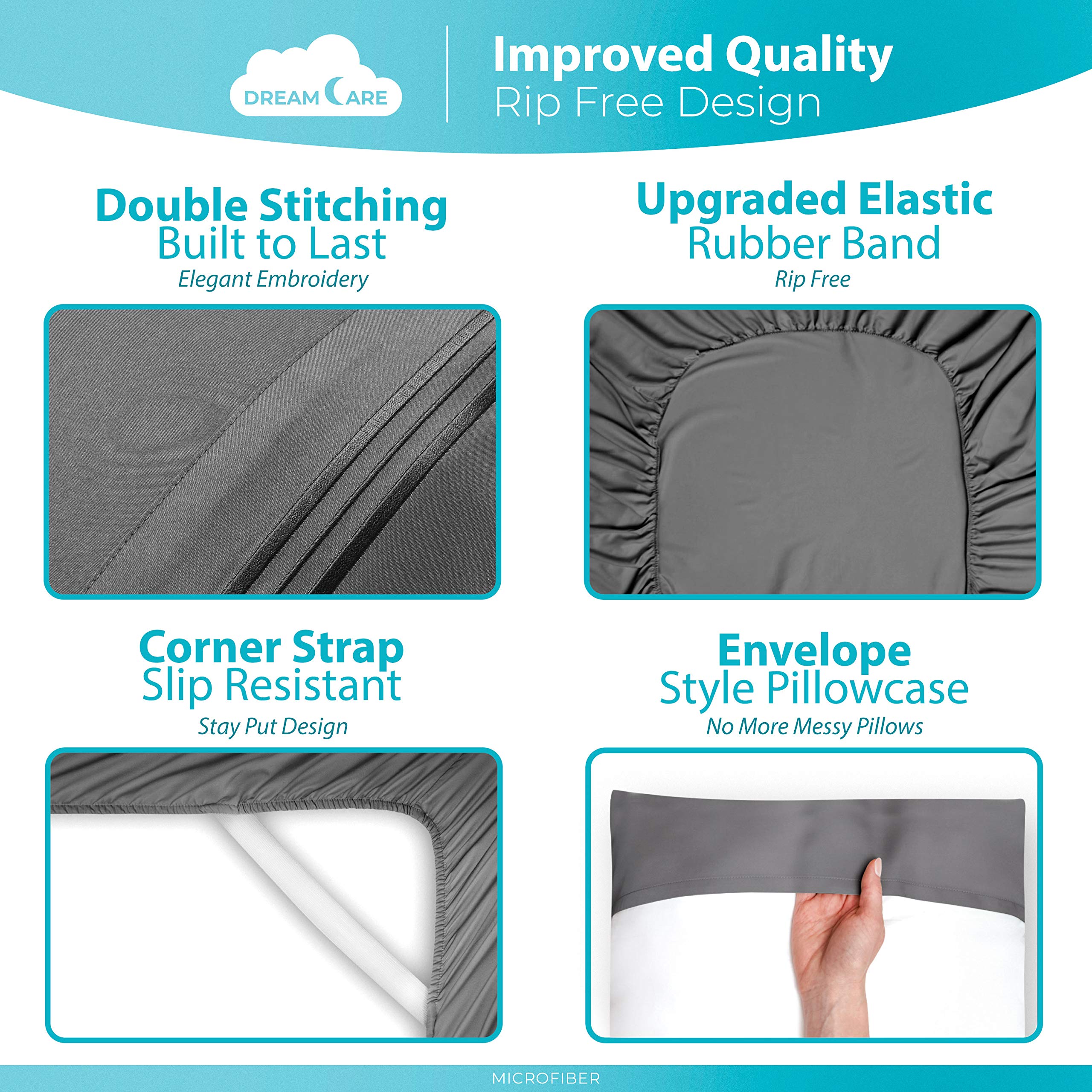 DreamCare Queen Sheet Set durable microfiber ensures long-lasting bedding.
