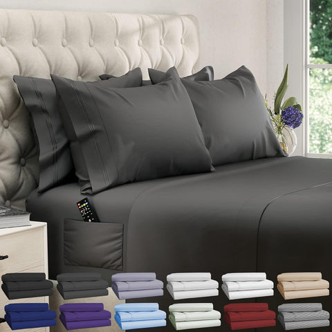 DreamCare Queen Sheet Set folded on bed shows soft microfiber and wrinkle resistance.