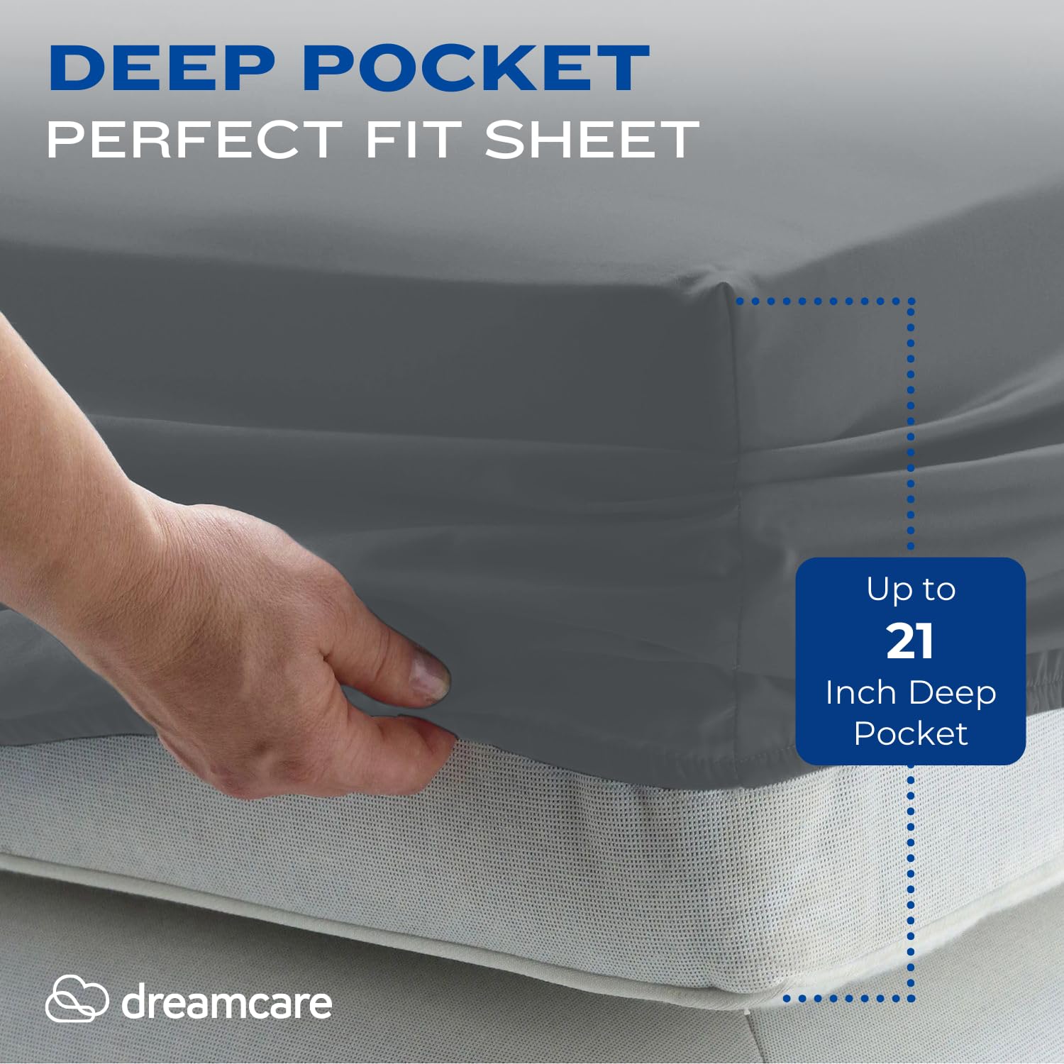 DREAMCARE side-pocket fitted sheet keeps essentials like phone and remote within reach.