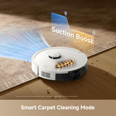 DREAME D20 Air Plus deep carpet cleaning on a plush rug.