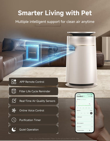 Dreame FP10-Beige Ambient light shifts with air quality for a calmer room