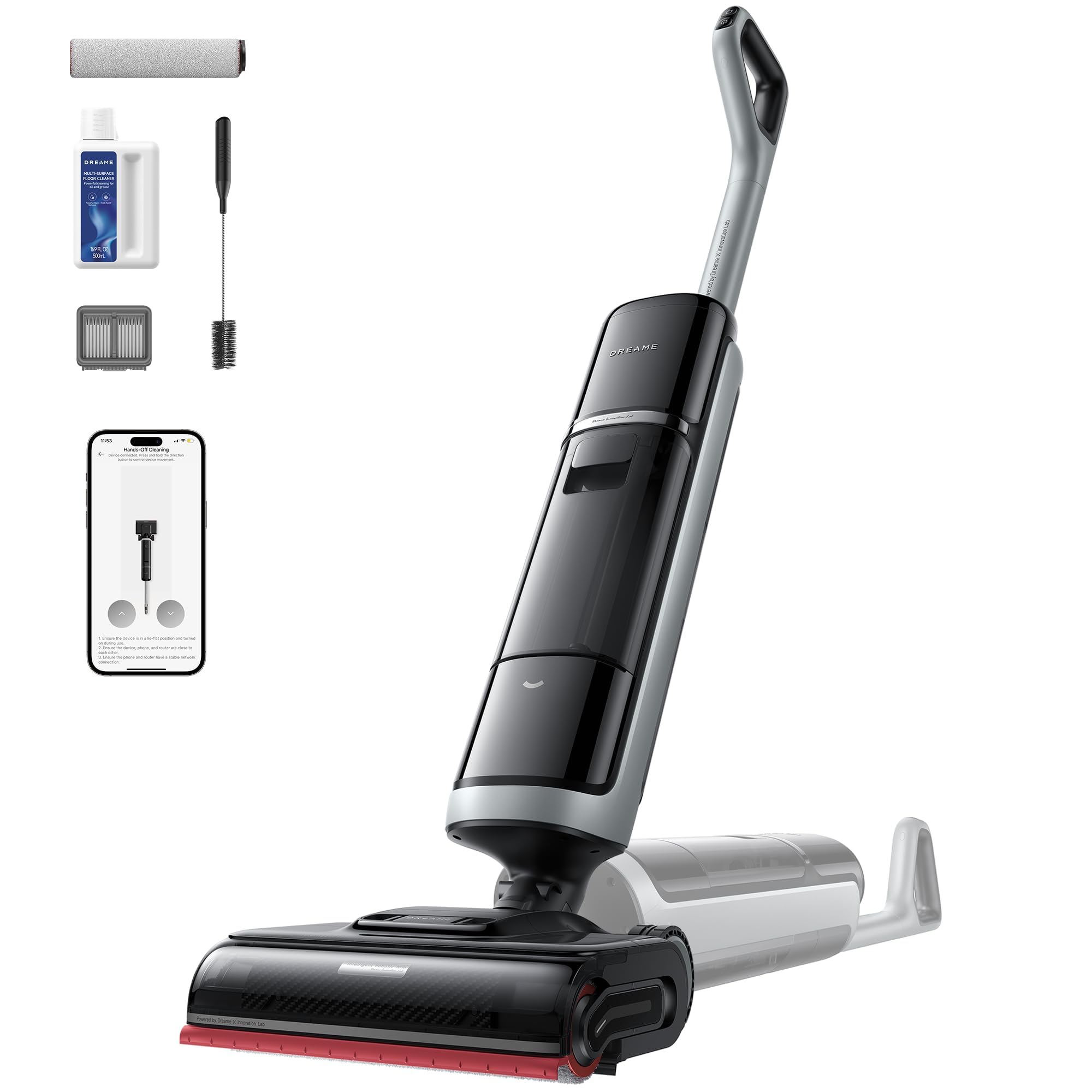 DREAME H15 Pro heat water outlets with 360° brush rinse for deep cleaning.
