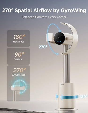 DREAME MF10 GyroWing tilt demonstrates 270° airflow coverage for even room circulation.