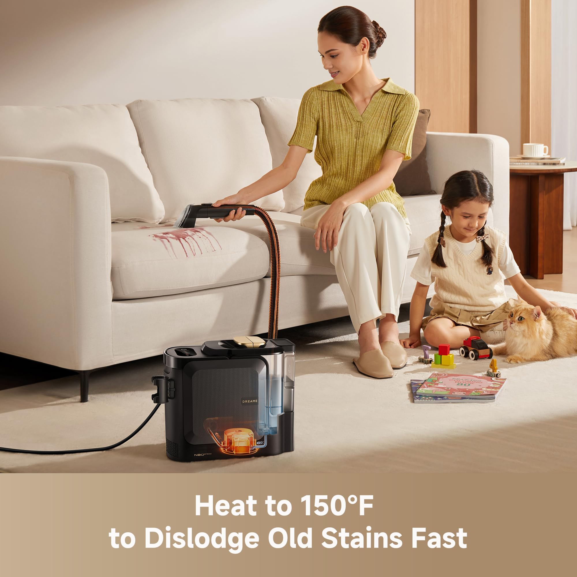DREAME N20 17,000 Pa suction on upholstery for quick extraction